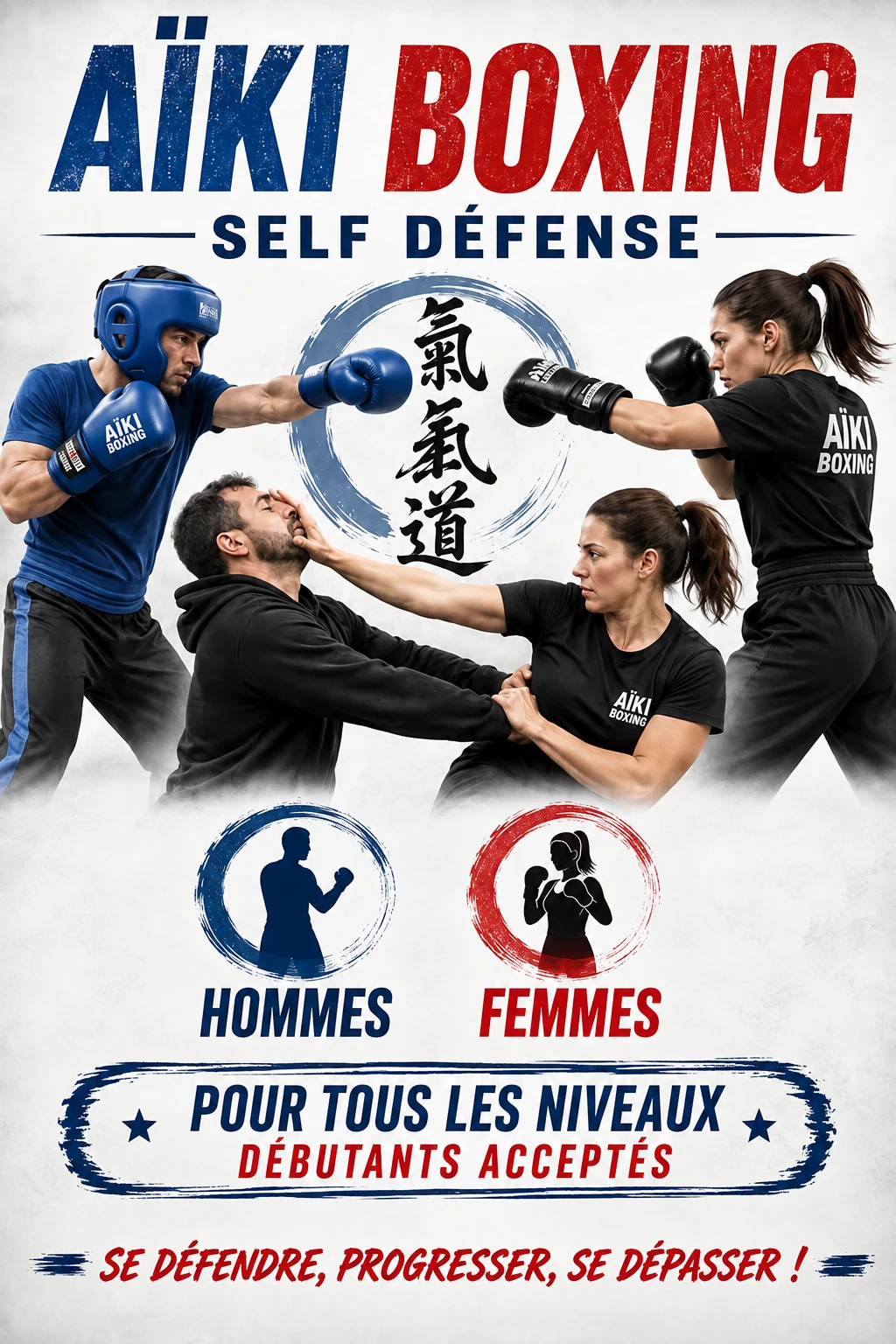 Affiche Aïki Boxing self-défense du club, dojo Cathy Melain