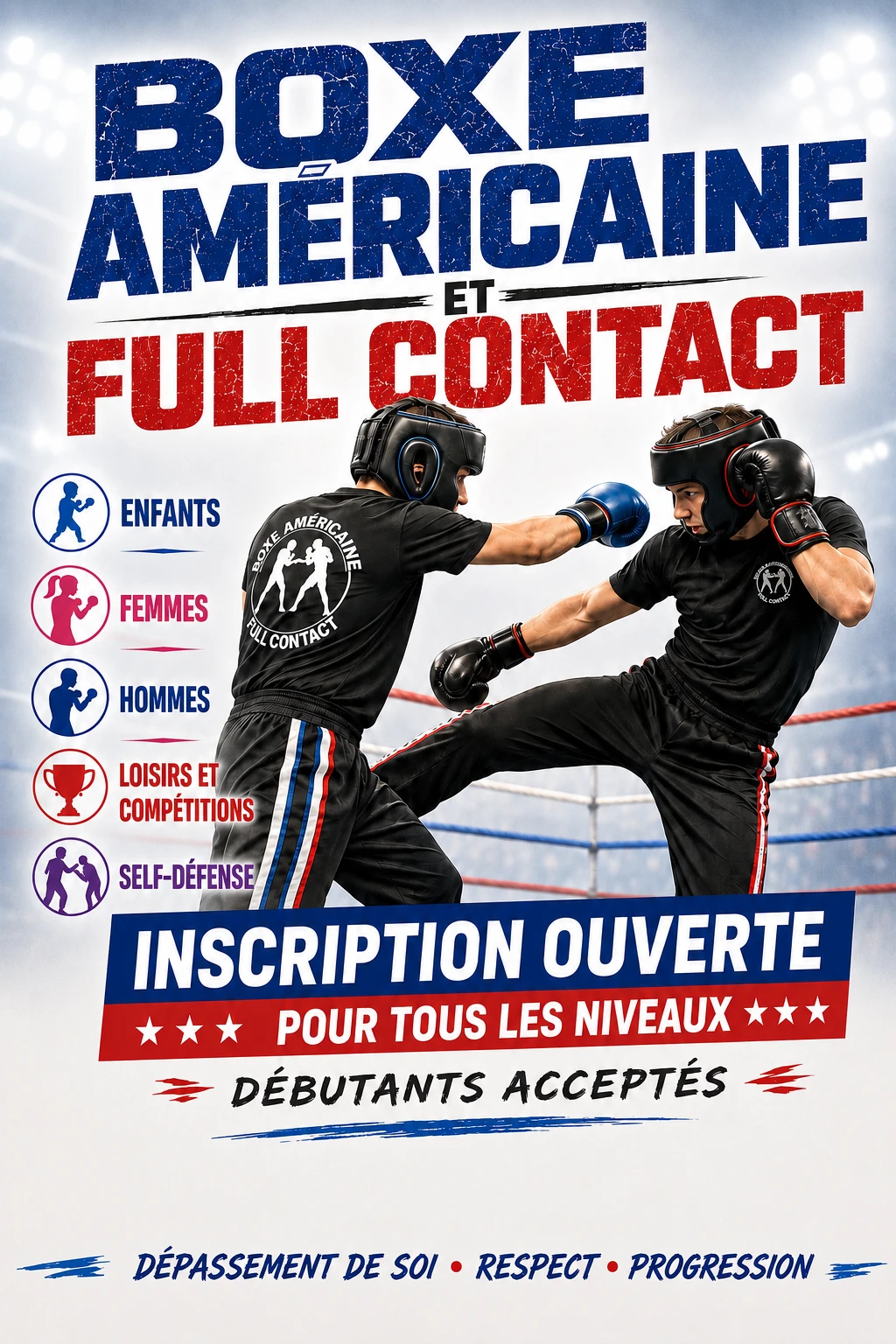Affiche Boxe américaine et Full Contact du club, dojo Cathy Melain
